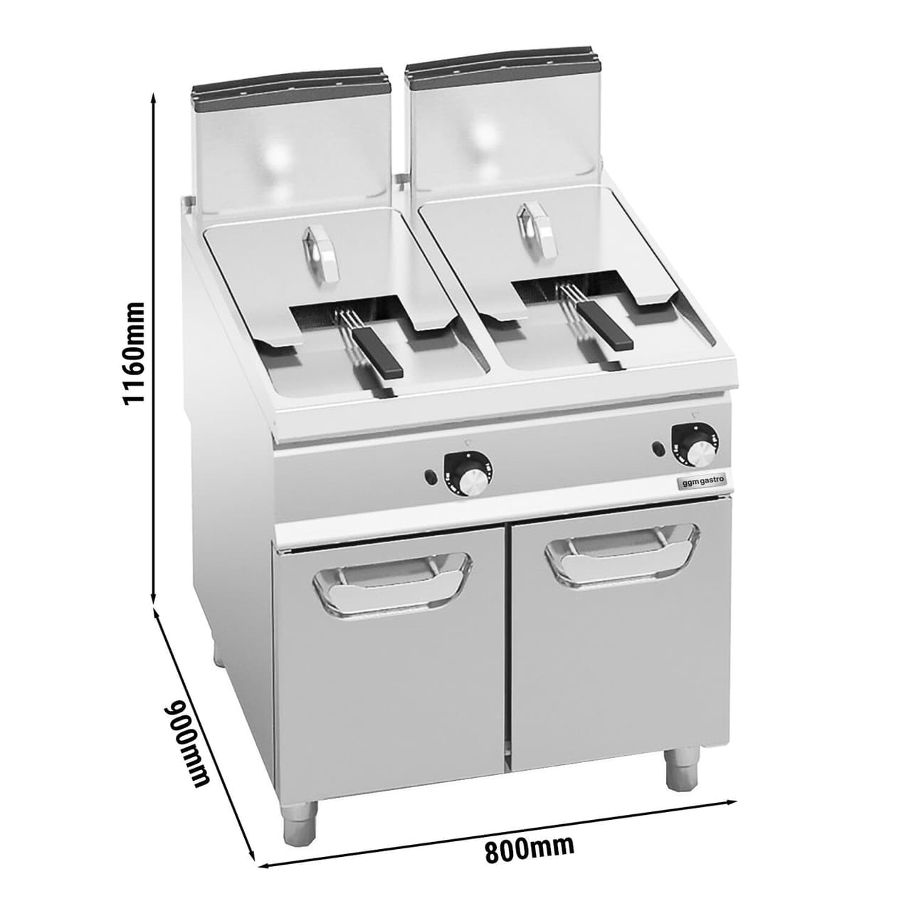 Gas Doppelfritteuse - 18+18 Liter - 28 kW - Indirekte Beheizung