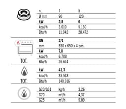 Gasherd - 33,5 kW - 6 Brenner - inkl. Gasbackofen - 7,8 kW