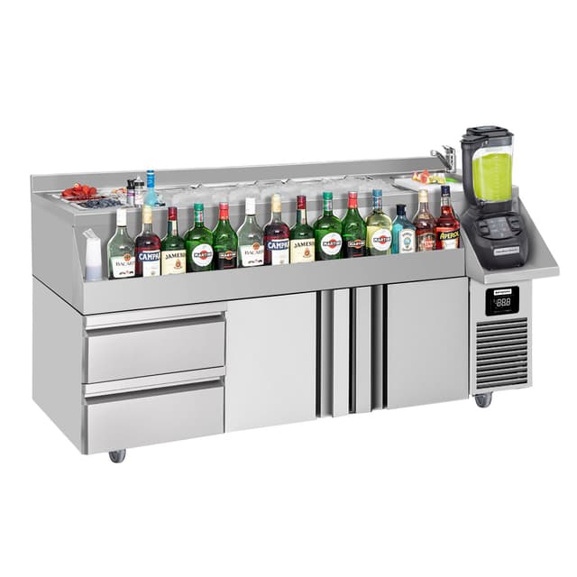 Bar- & Getränkekühltisch - 1600x600mm - 235 Liter - mit 2 Türen, 2 Schubladen & Ablagen