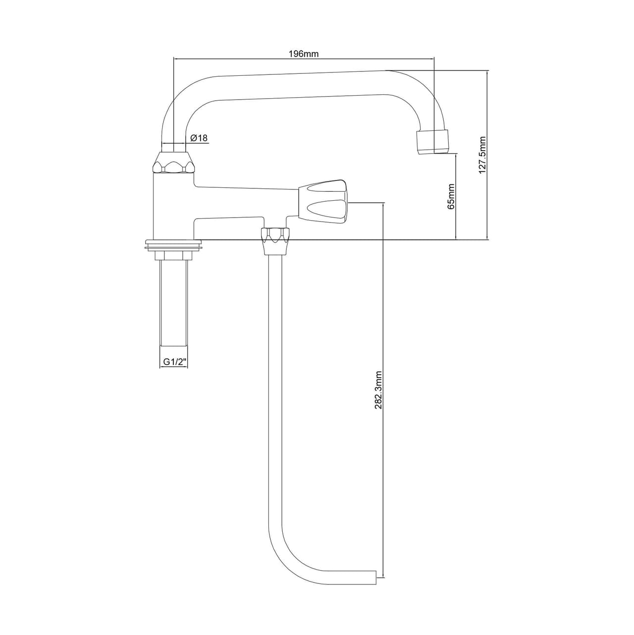 Einloch Batterie - mit 1 Unterspülrohr & 1 Schwenkhahn