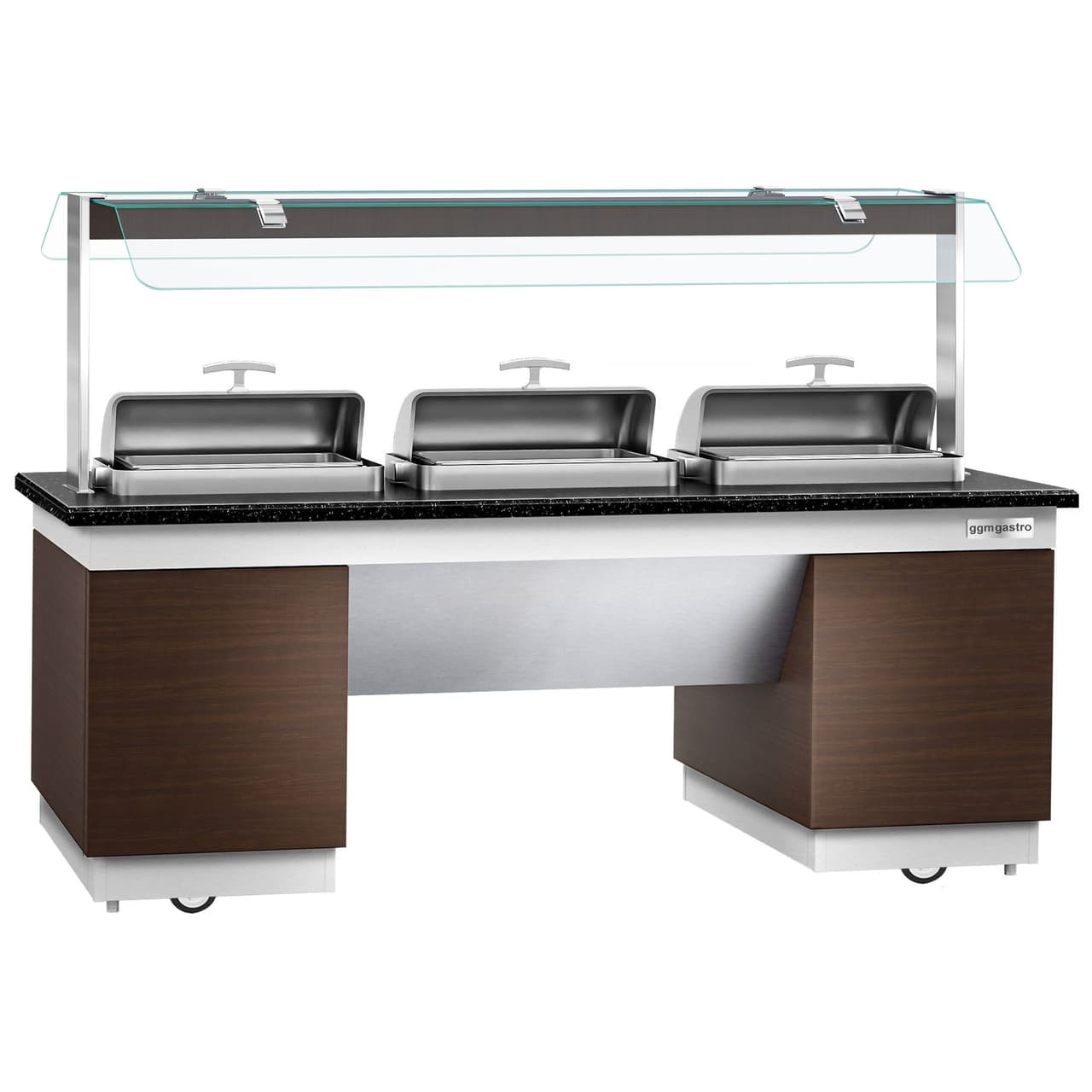 Buffettheke DUBLIN - 2300mm - mit 3 Chafing Dishes & Rollen