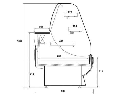 Kühl- & Kuchentheke - 1300mm - mit Beleuchtung, 3 Ablagen & Tortenauszüge