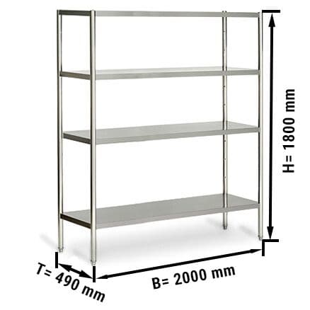 Edelstahlregal ECO - 2000x490mm - mit 4 Ablagen (VERSTELLBAR)