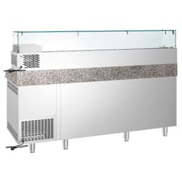 Pizzakühltisch PREMIUM - 2150x800mm - mit 3 Türen & 3 Schubladen - inkl. Kühlaufsatzvitrine - 10x GN 1/3