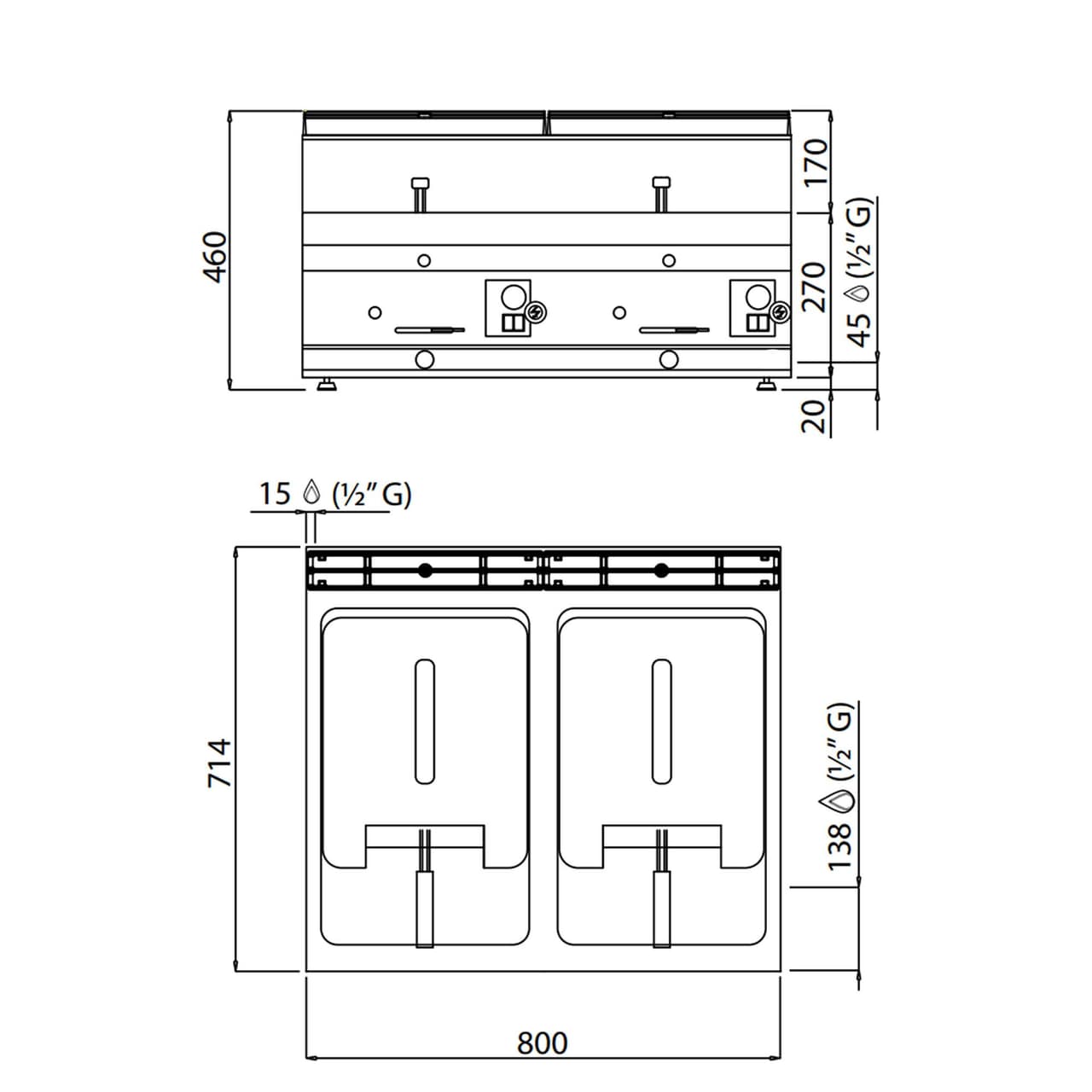 Gas Doppelfritteuse - 10+10 Liter - 13,8 kW