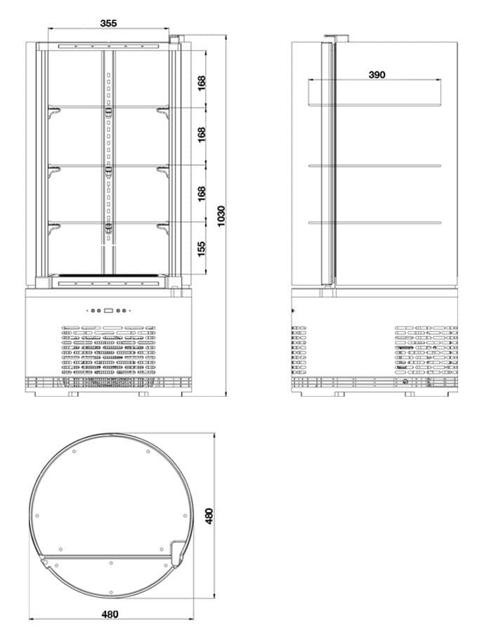 Tisch-Panoramavitrine - 100 Liter - 480mm - 3 Ablagen - Schwarz