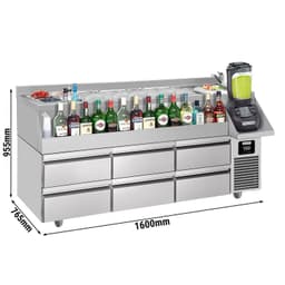 Bar- & Getränkekühltisch - 1600x600mm - 235 Liter - mit 6 Schubladen & Ablagen