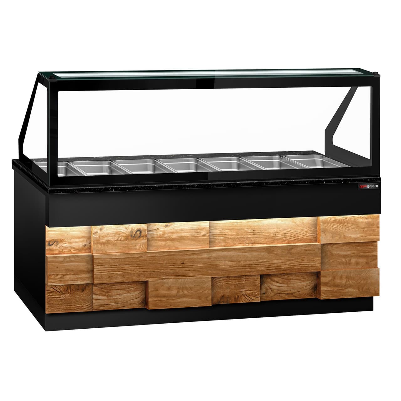 Saladette TORONTO - 2550mm - Holzfront - 4 Türen - für 6x GN 1/1 - schwarze Granit-Arbeitsplatte