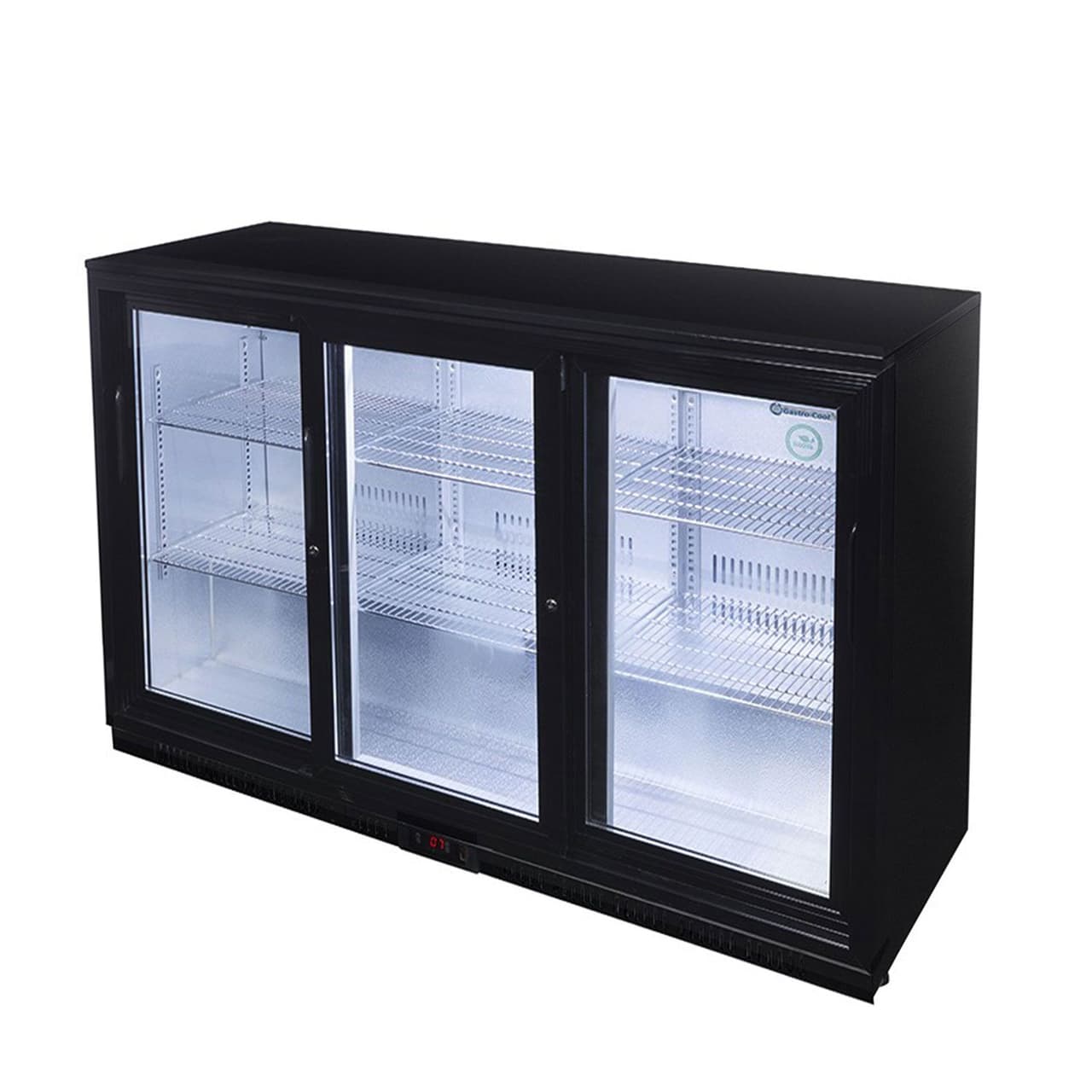 GASTRO-COOL | Barkühlschrank - 1350mm - 312 Liter - mit 3 Glasschiebetüren - Schwarz