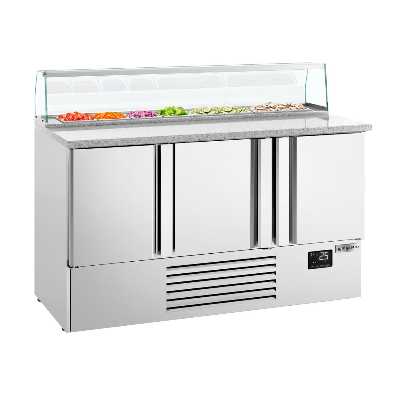 Saladette Premium PLUS - 1460mm - 3 Türen - mit Glasaufsatz für 8x GN 1/6