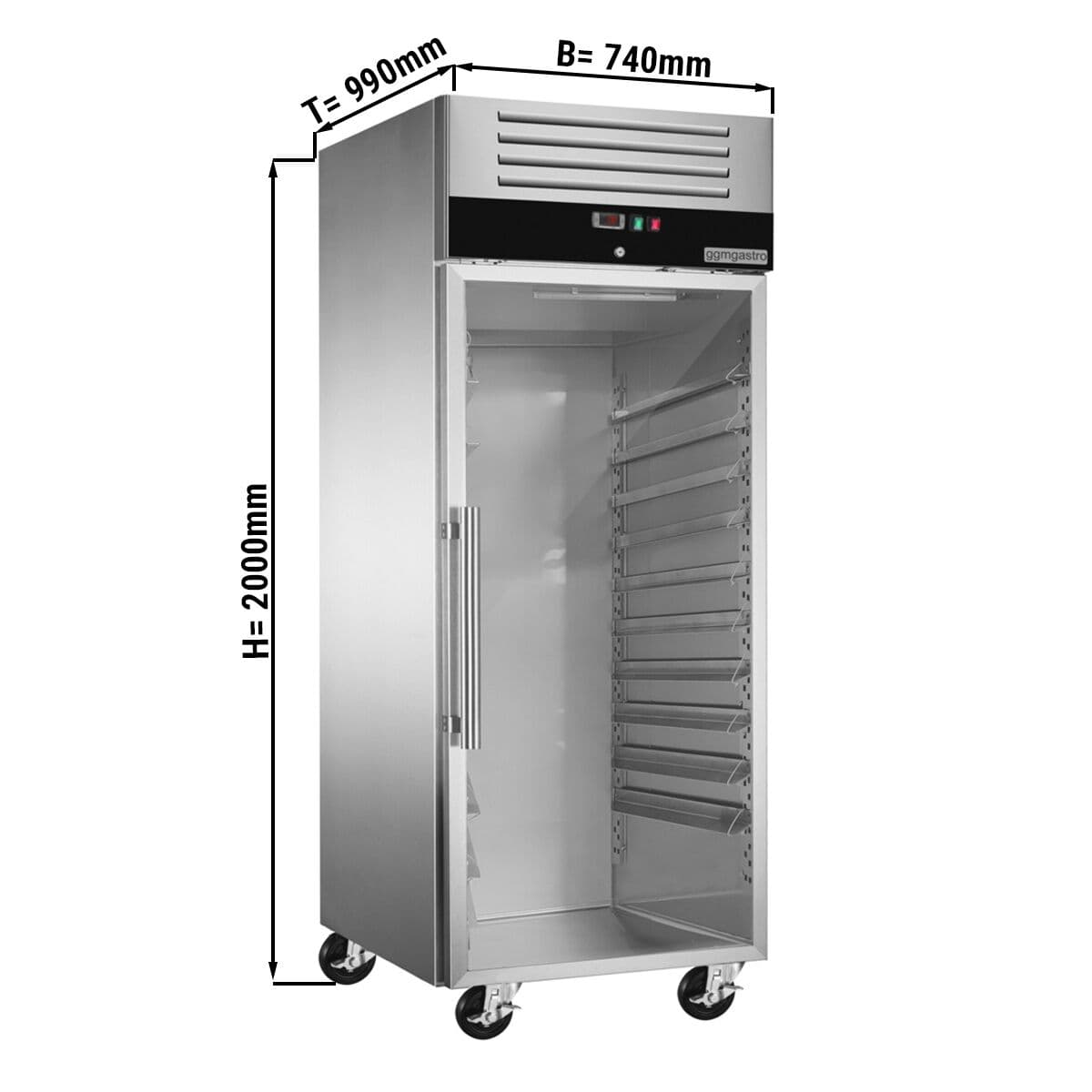 Bäckerei-Kühlschrank Edelstahl PREMIUM - EN 60x80 - 800 Liter - mit 1 Glastür