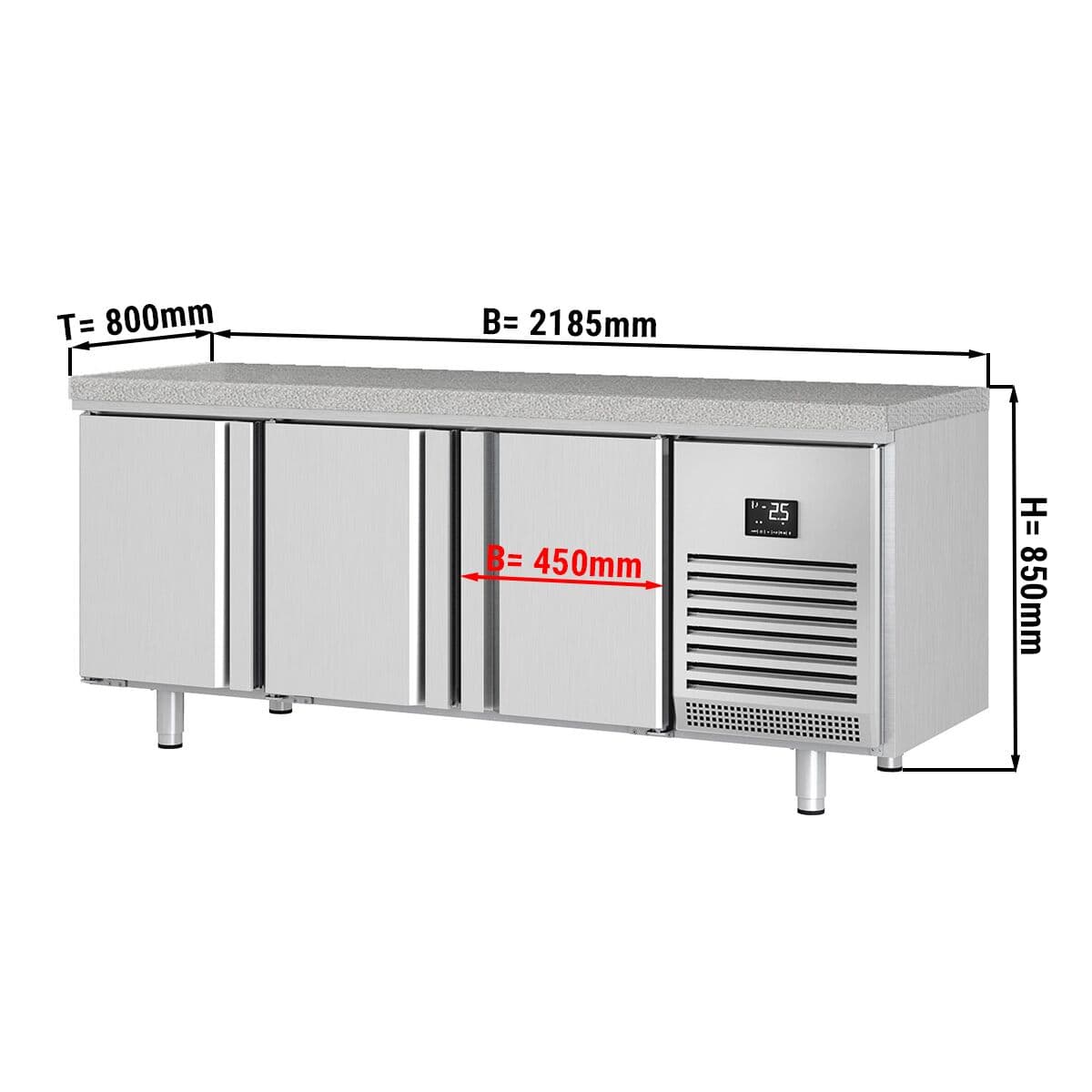 Bäckereikühltisch Premium PLUS - 2185x800mm - mit Durchreiche & Granitarbeitsplatte