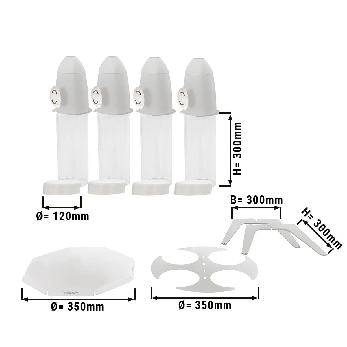 Cerealienspender - vierfach - rotierend - Ø 120mm - Weiß - Drehausgabe