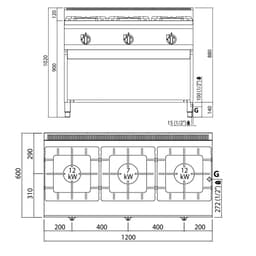 Gasherd - 31 kW - 3 Brenner