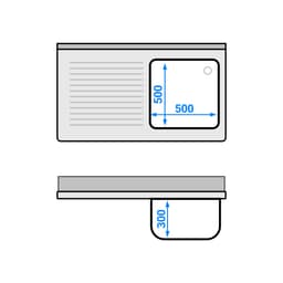 Spülschrank PREMIUM - 1200x700mm - mit 1 Becken rechts