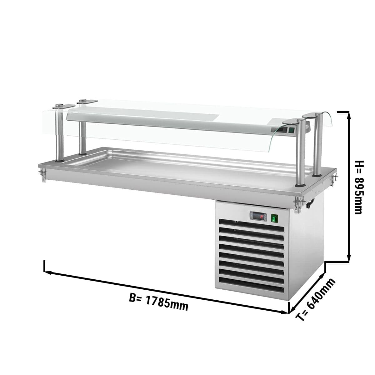 Einbau Kühlplatte - 1,8m - +2 ~ +8 °C - 5x GN 1/1 - mit Glas-Hustenschutz