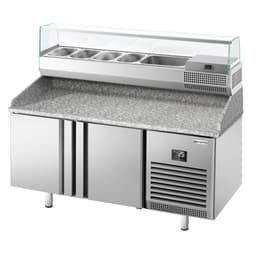 Pizzakühltisch Premium PLUS - 1490x700mm - mit 2 Türen - inkl. Kühlaufsatzvitrine - 6x GN 1/4