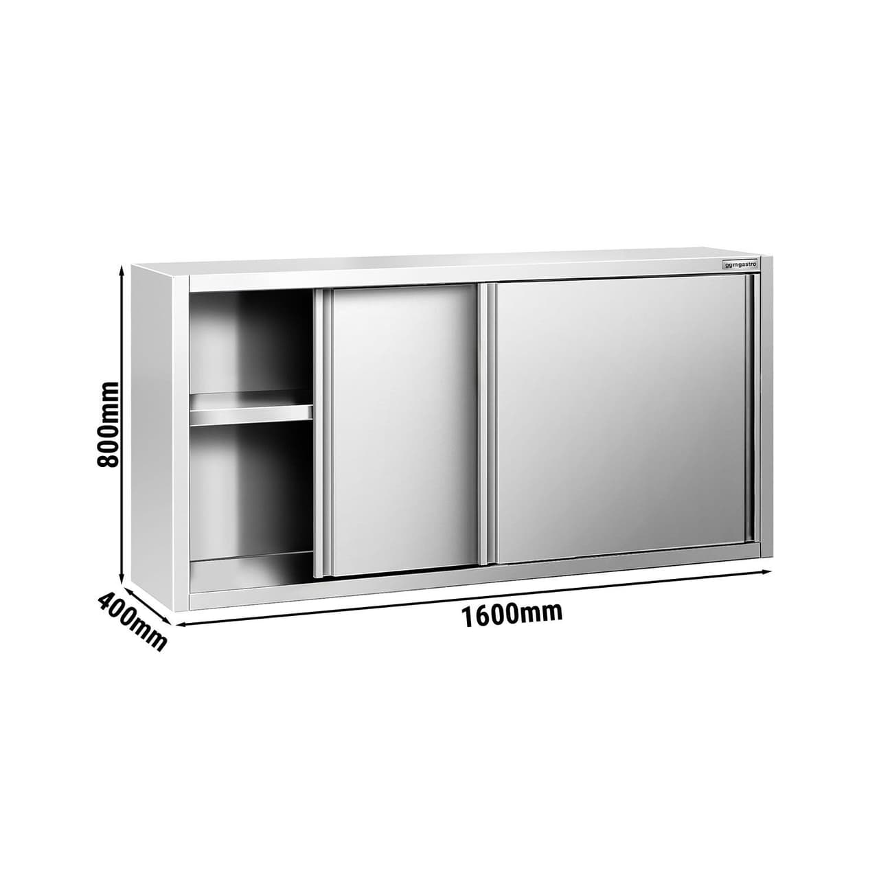 Edelstahl Wandhängeschrank PREMIUM - 1600x400mm - mit Schiebetür - 800mm hoch