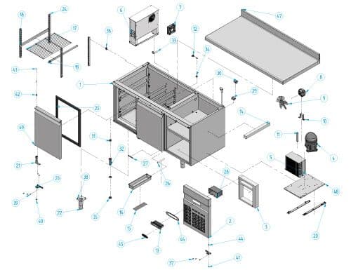 Kühltisch Premium PLUS - 1468x700mm - mit 1 Tür & 2 Schubladen & mit Aufkantung