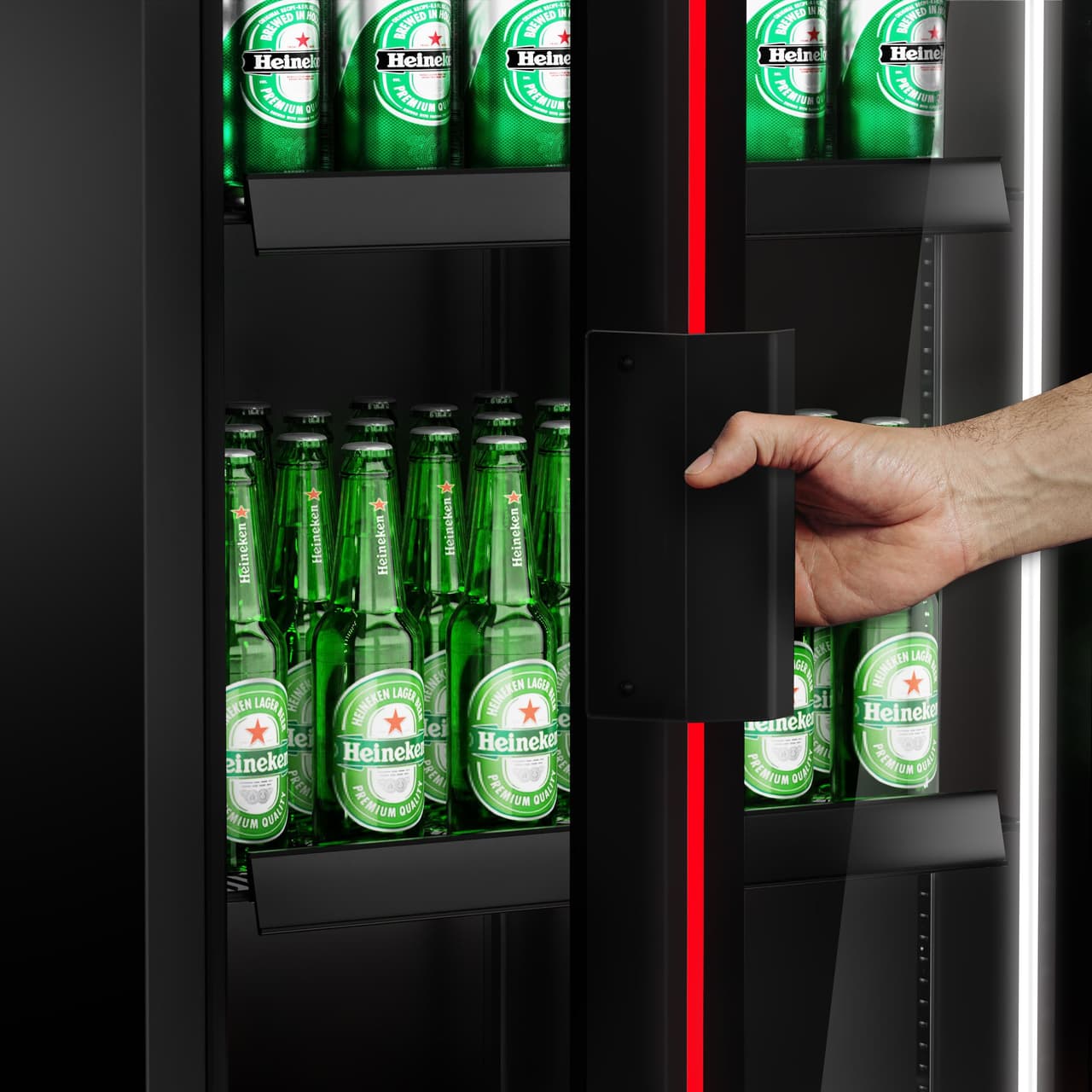 Getränkekühlschrank - 550 Liter - rahmenloses Design - mit 1 Glastür & farbigem LED-Licht