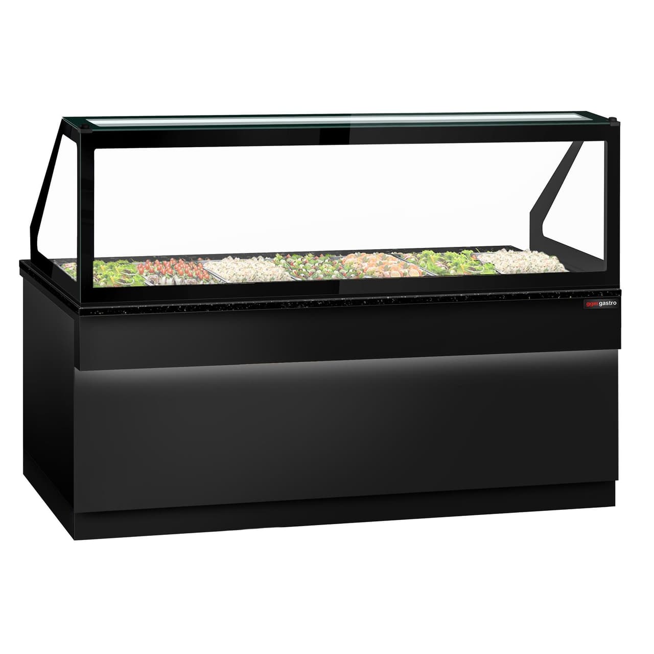 Saladette TORONTO - 2550mm - schwarze Front - 4 Türen - für 6x GN 1/1 - schwarze Granit-Arbeitsplatte