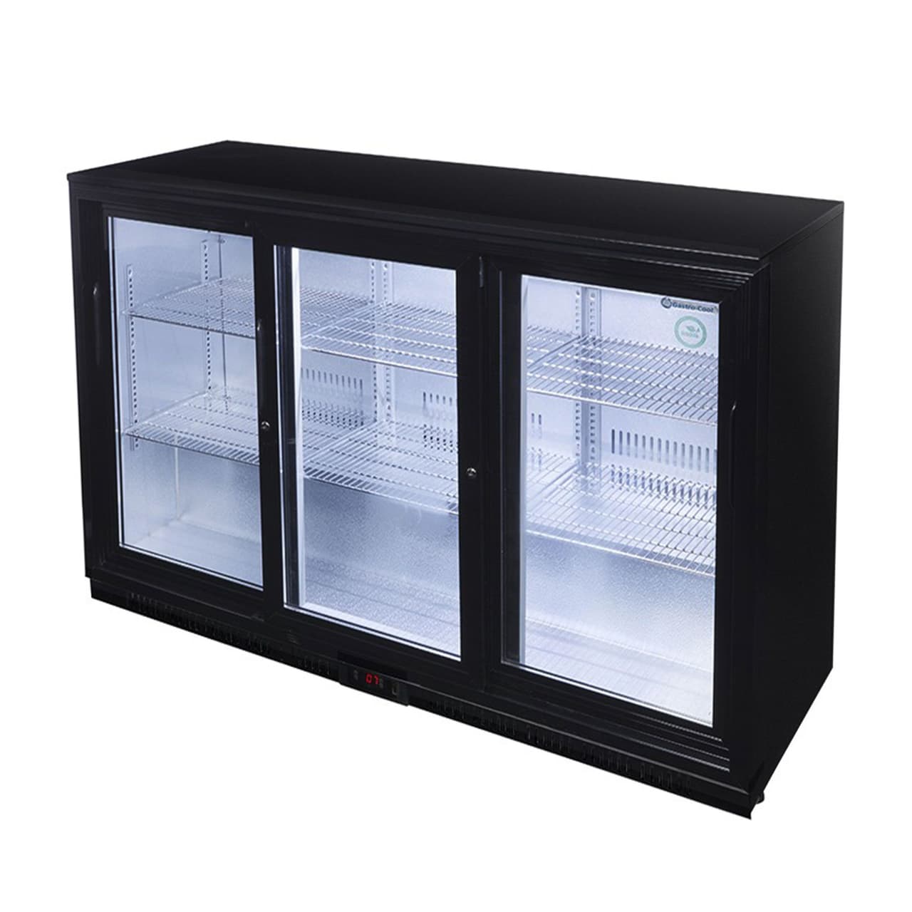 GASTRO-COOL | Barkühlschrank - 1350mm - 312 Liter - mit 3 Glasschiebetüren - Schwarz