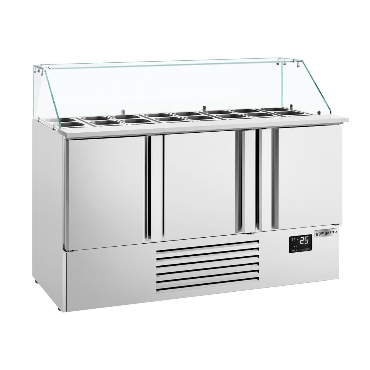 Saladette Premium PLUS - 1460mm - 3 Türen - mit Glasaufsatz für 9x GN 1/3 & 6x 1/6 GN