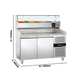 Pizzakühltisch ECO - 1500x800mm - mit 2 Türen - inkl. Kühlaufsatzvitrine - 6x GN 1/3