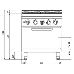 Gasherd - 34,5 kW - 4 Brenner - inkl. Gasbackofen - 7,8 kW