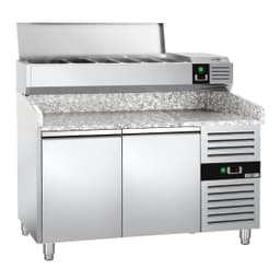 Pizzakühltisch PREMIUM - 1500x800mm - mit 2 Türen - inkl. Kühlaufsatzvitrine - 7x GN 1/4