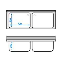 Topfspülschrank - 1600x700mm - mit 2 Becken