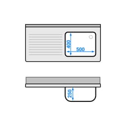 Spültisch ECO - 1200x600mm - mit Grundboden & 1 Becken rechts