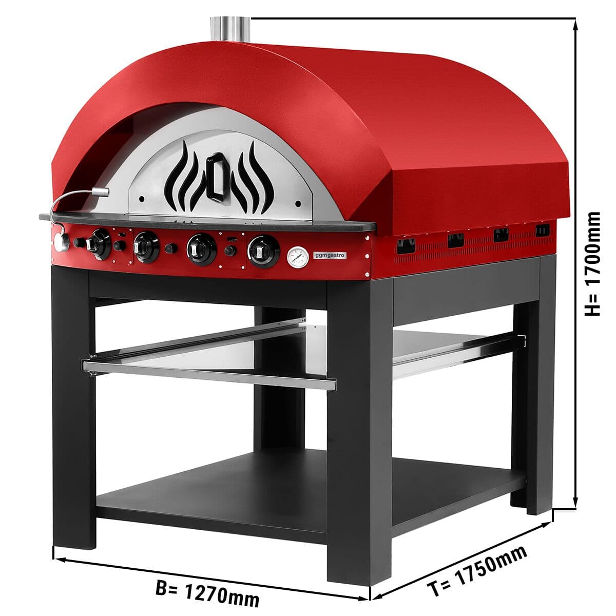 Gas Pizzaofen - Rot - 11x 25cm - Manuell - inkl. Untergestell