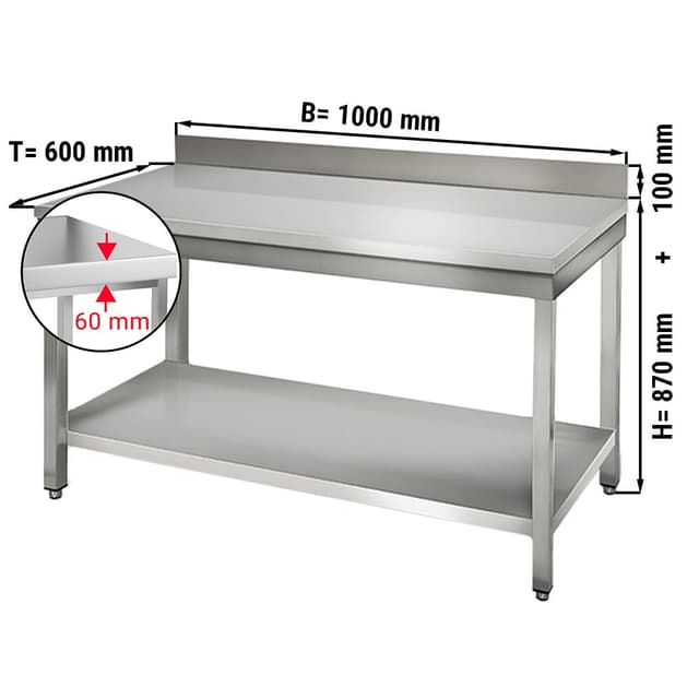 Edelstahl Arbeitstisch ECO - 1000x600mm - mit Grundboden & Aufkantung