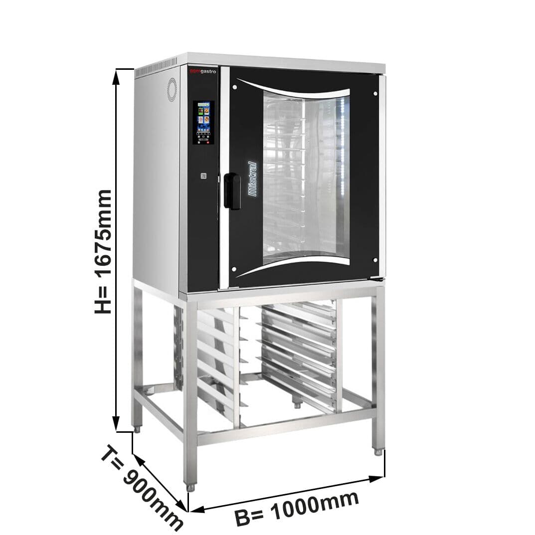 Bäckerei-Elektro-Kombidämpfer - Touch - 10x EN 60x40 - inkl. Untergestell mit Blechhalter & Waschsystem