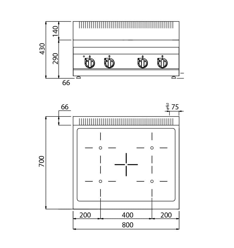 Infrarotherd - 12,8 kW - 4 Kochfelder