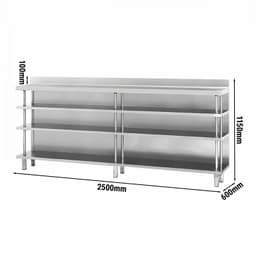 Edelstahl Bar-Arbeitstisch mit 4 Ablagen 2500x600