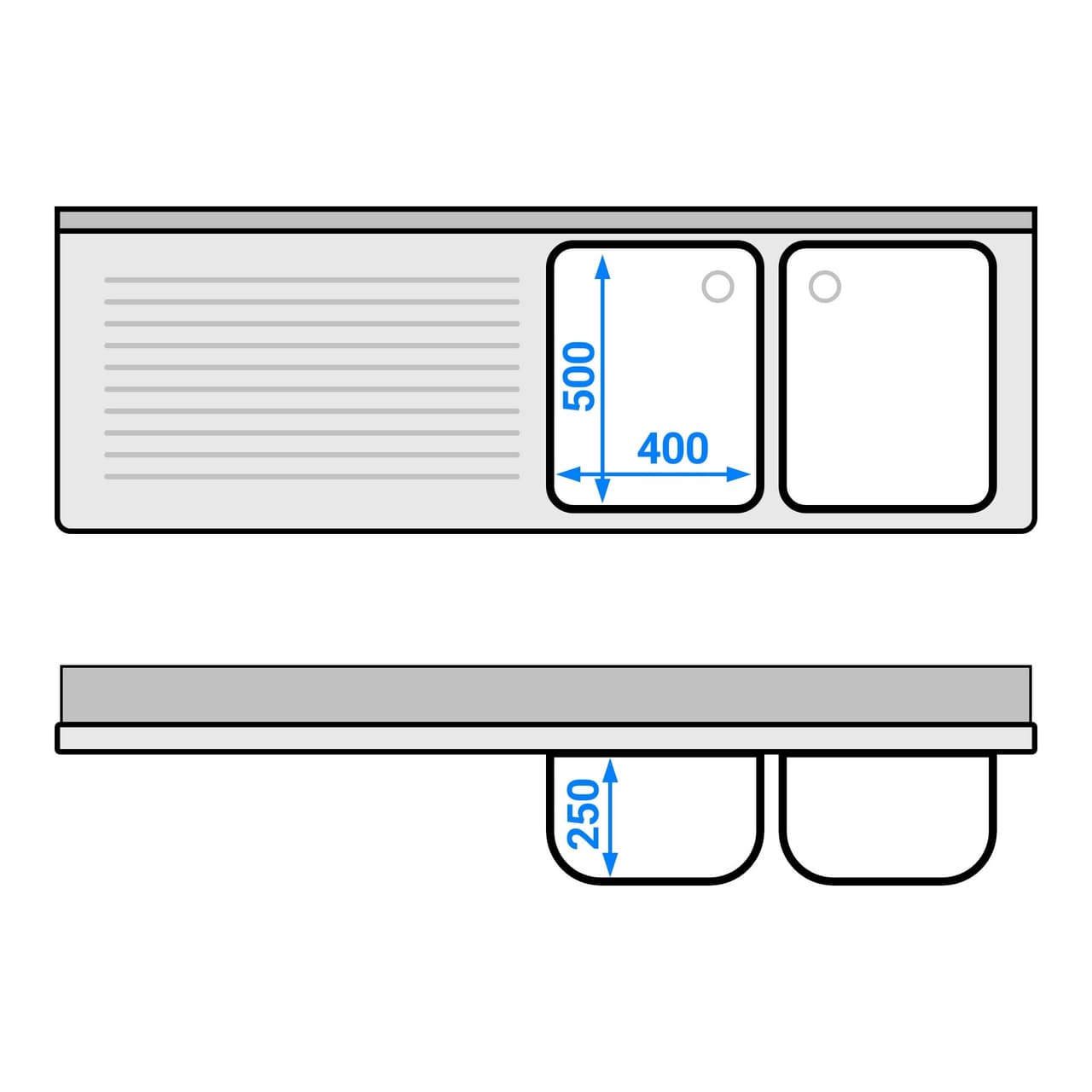 Spülschrank - 1800x600mm - mit Abfallbehälter & 2 Becken rechts