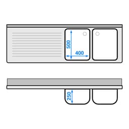 Spülschrank - 1800x600mm - mit Abfallbehälter & 2 Becken rechts