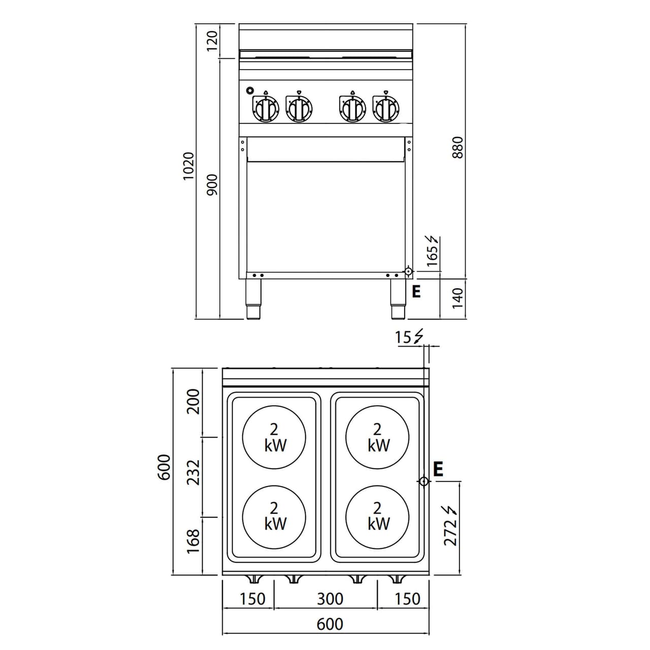 Elektroherd - 8 kW - 4 Platten Rund