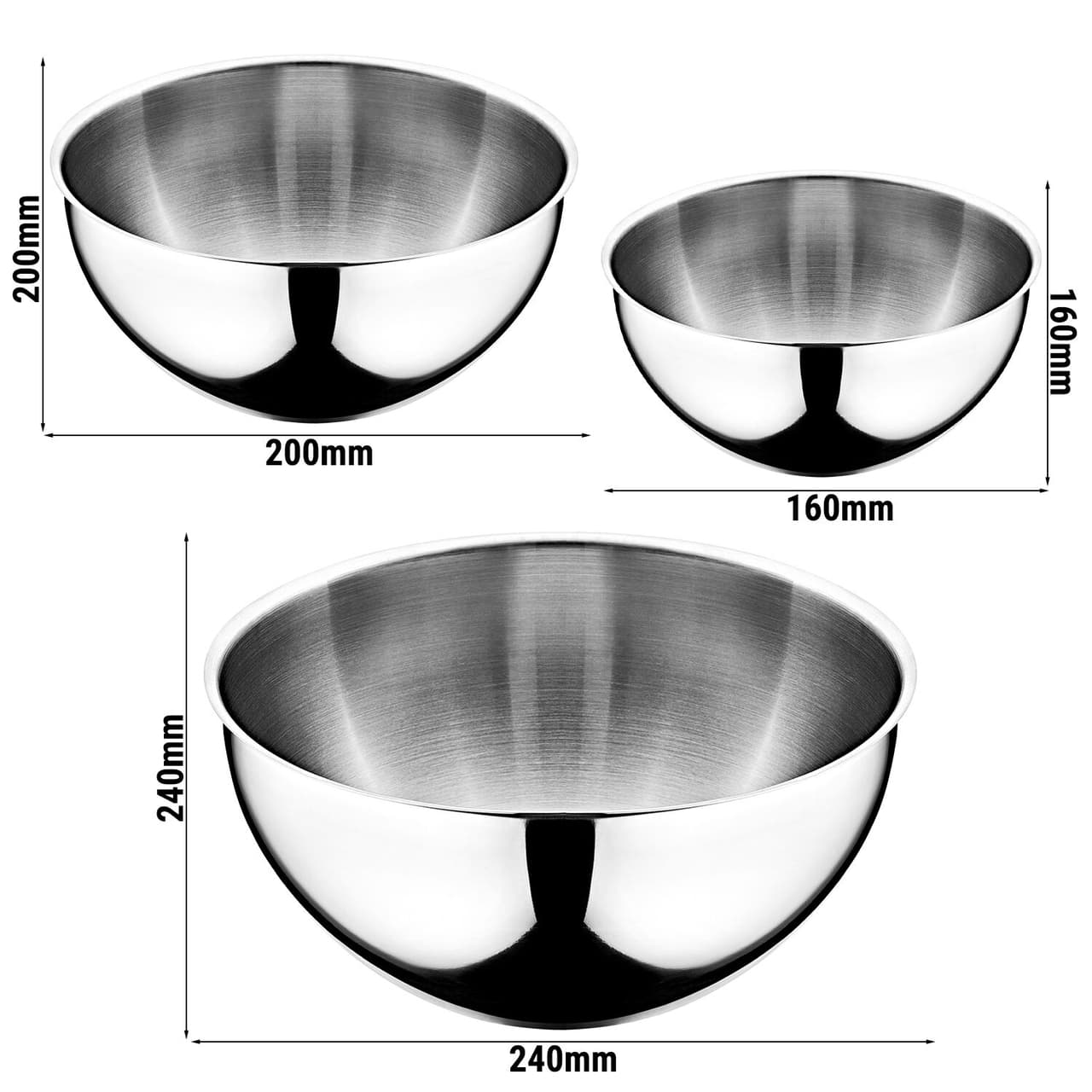 3-teiliges Edelstahlschüssel Set  - Ø 160, 200, 240mm