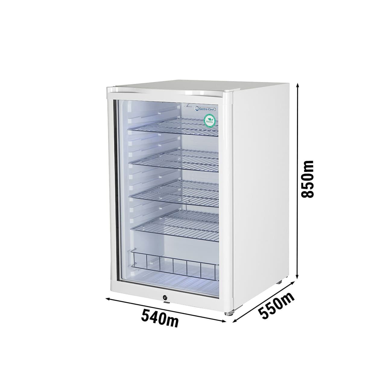 GASTRO-COOL | Barkühlschrank - 540mm - 130 Liter - mit 1 Glasflügeltür - Weiß