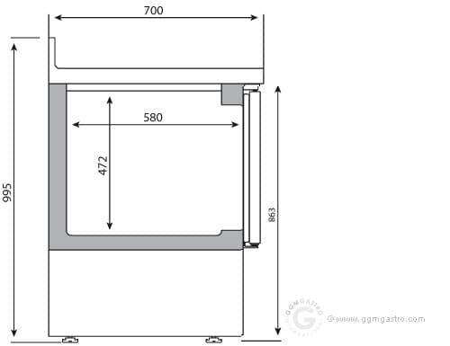 Kühltisch Premium PLUS - 1460x700mm - mit 3 Türen & mit Aufkantung