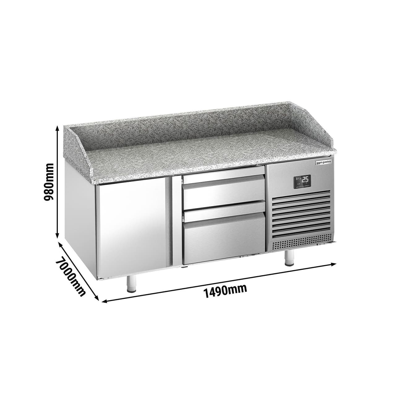 Pizzakühltisch Premium PLUS - 1490x700mm - mit 1 Tür & 2 Schubladen