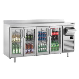 Bar- & Getränkekühltisch Premium PLUS - 2450x600mm - mit 4 Glastüren, Aufkantung & Ausklopfer für Kaffee