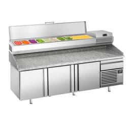 Pizzakühltisch Premium PLUS - 2305x800mm - mit 3 Türen - inkl. Kühlaufsatzvitrine - 10x GN 1/3