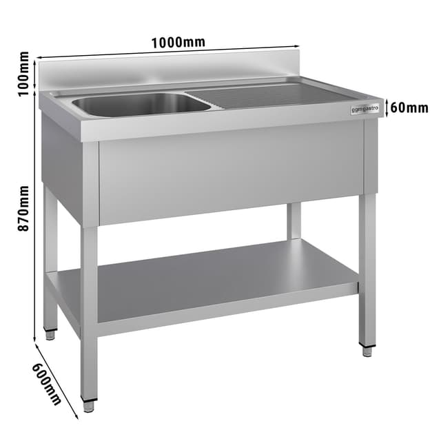 Spültisch ECO - 1000x600mm - mit Grundboden & 1 Becken links