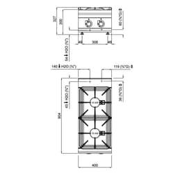 Gasherd - mit 2 Brennern - 20 kW - Hochleistungsmodell