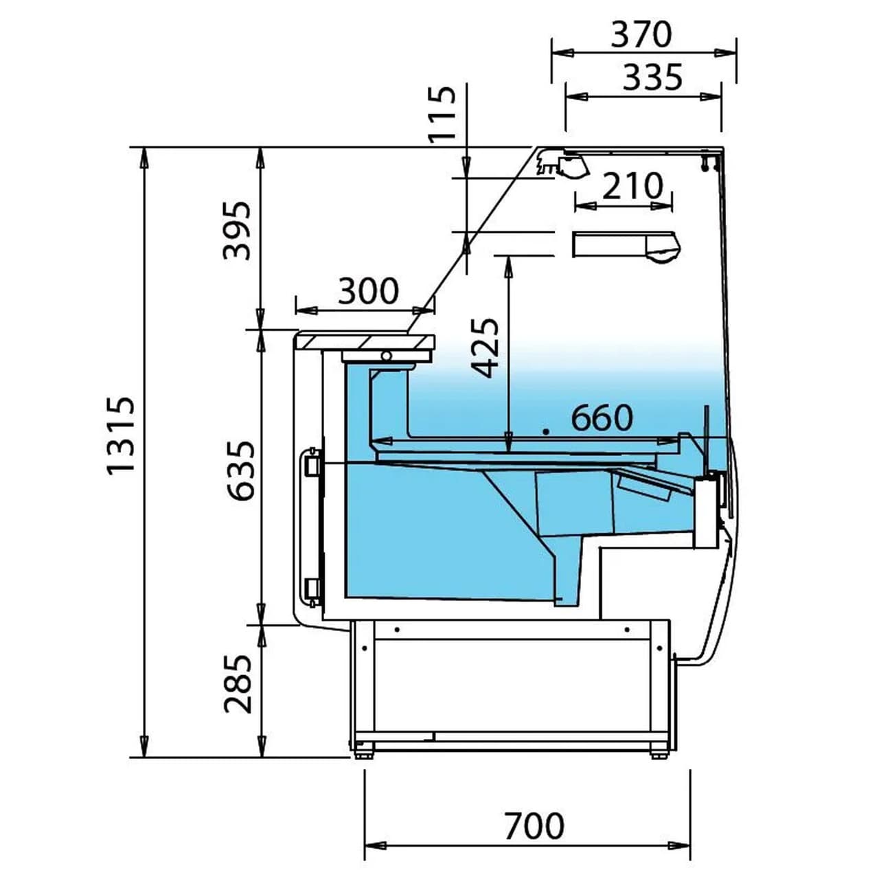 Kühltheke - 990mm - 1 Ablage - Frontblende Hellblau