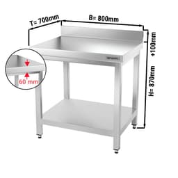 Edelstahl Arbeitstisch PREMIUM - 800x700mm - mit Grundboden & Aufkantung